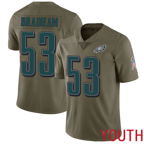 Youth Philadelphia Eagles #53 Nigel Bradham Limited Olive 2017 Salute to Service Football NFL Jersey->youth nfl jersey->Youth Jersey